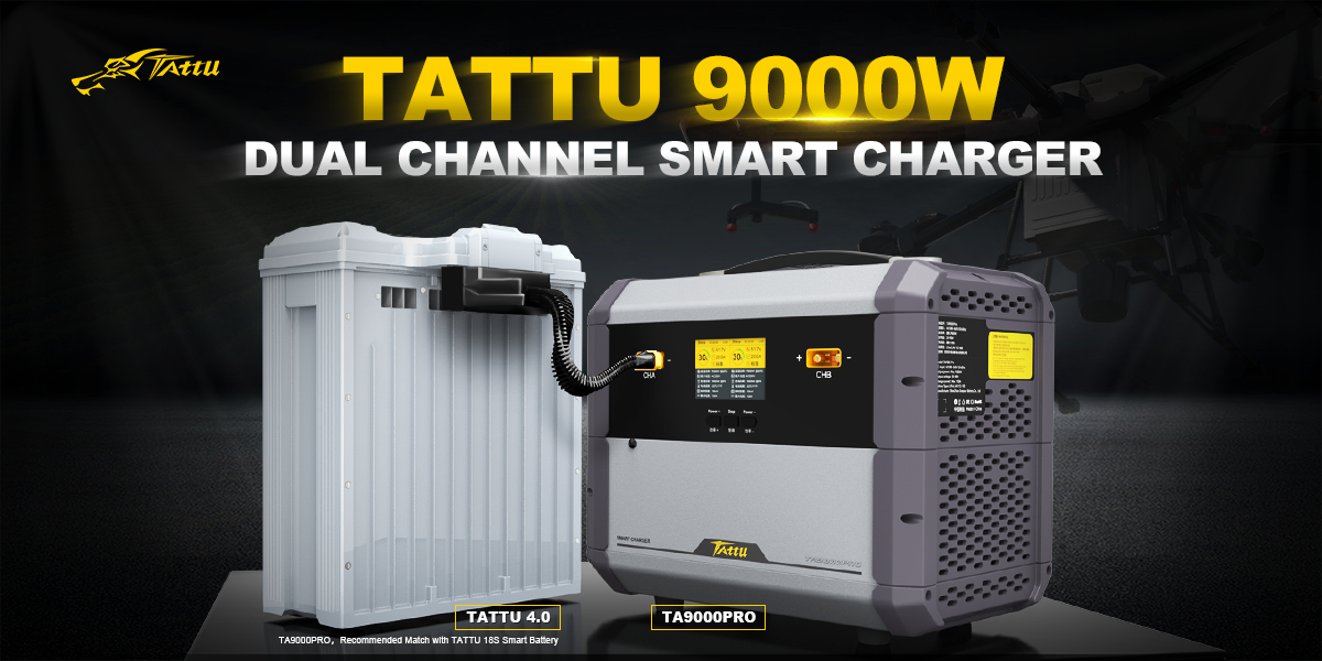 TA9000PRO Dual Channel Smart Charger: Recommended for use with TATTU 18S Smart Battery.